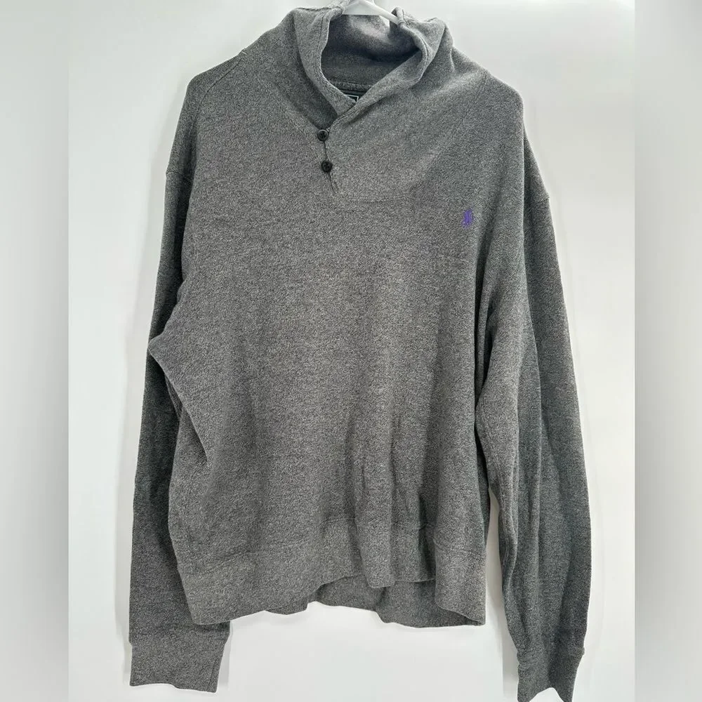 Vintage Polo Ralph Lauren Sweater Men XL Gray Shawl Collar Cotton Double Knit